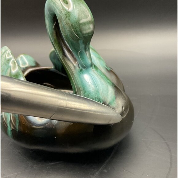 Vtg Blue Mountain Pottery Ceramic Swan Planter Vase Blue Green Drip Glaze Canada - Picture 8 of 8